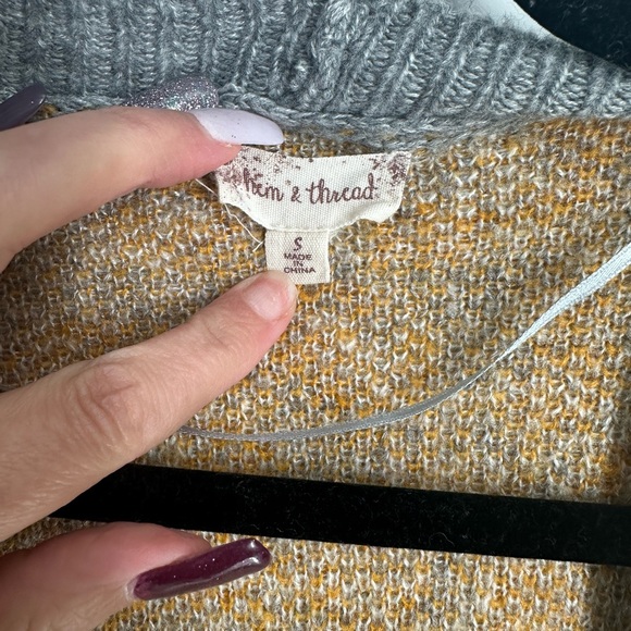 🌞 Open cardigan in mustard and grey pattern - Picture 7 of 8